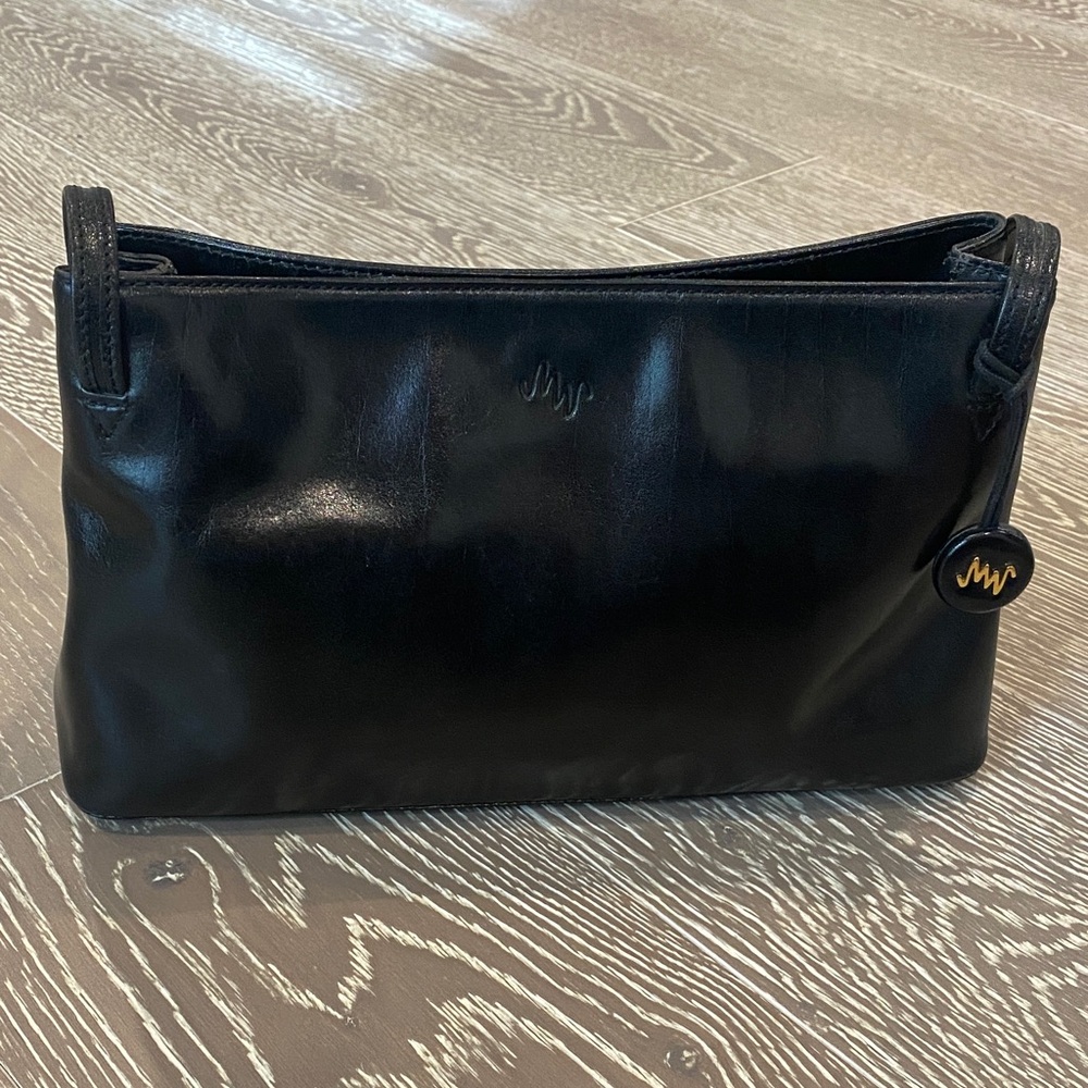 Monsac Black Leather Shoulder Bag